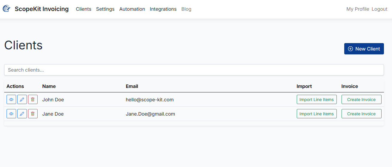 ScopeKit Invoices Dashboard